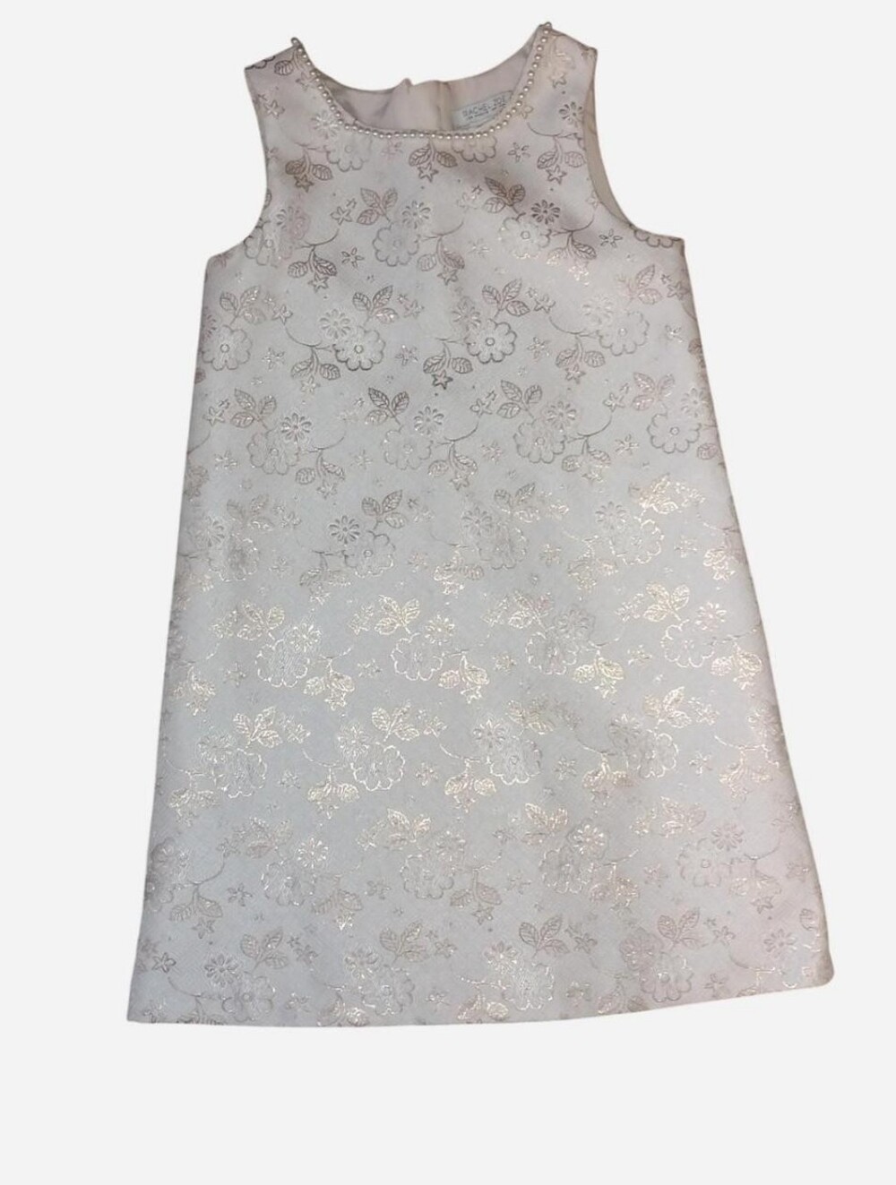 Rachel Zoe Girls Metallic Gold Floral Brocade Dress Pearl Neckline Size 7